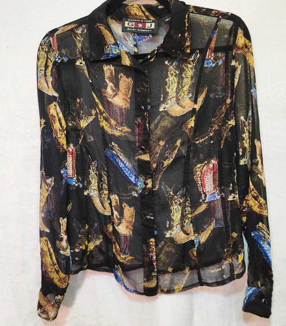 Gordon & James Shirt Co.  SZ Small Semi Sheer Cowgirl Button Front Blouse